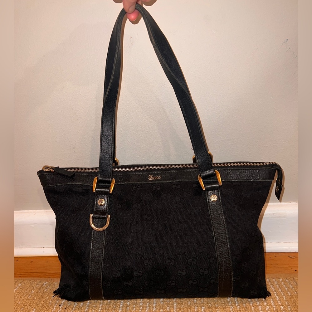 Vintage Gucci Black Jolicoeur Monogrammed Handbag Tote Bag - Picture 1 of 13